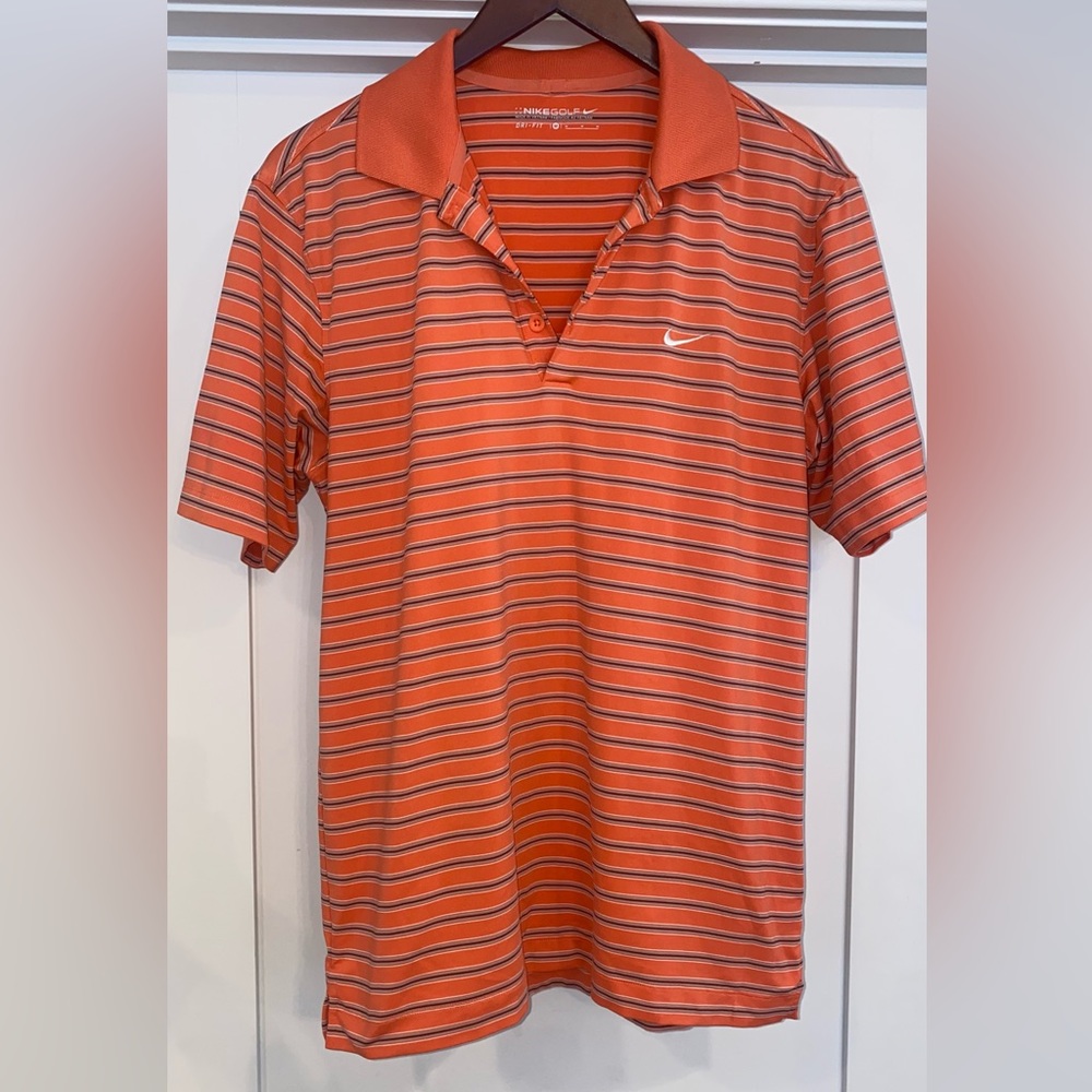 Nike - Dri-FIT Striped Orange Golf Polo Shirt